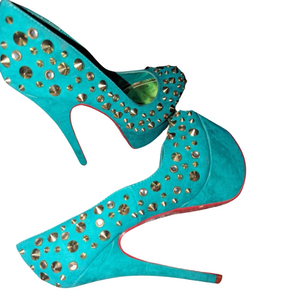 Alba Green Studded Heels - Picture 5 of 7